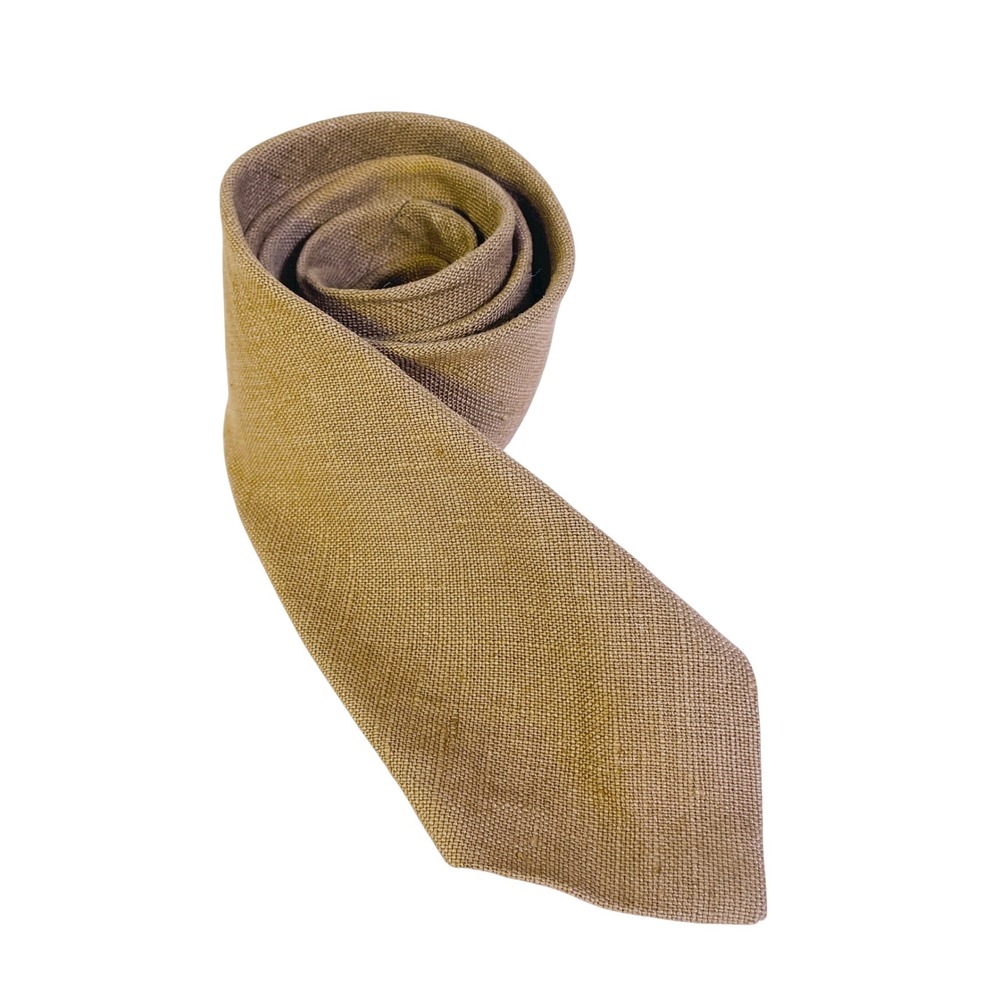 VTG Rooster Necktie 100% Moygashel Irish Linen Tie Brown Hopsack Retro Preppy